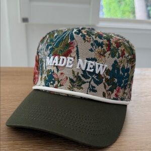 Floral Embroidered Cap with Green Brim